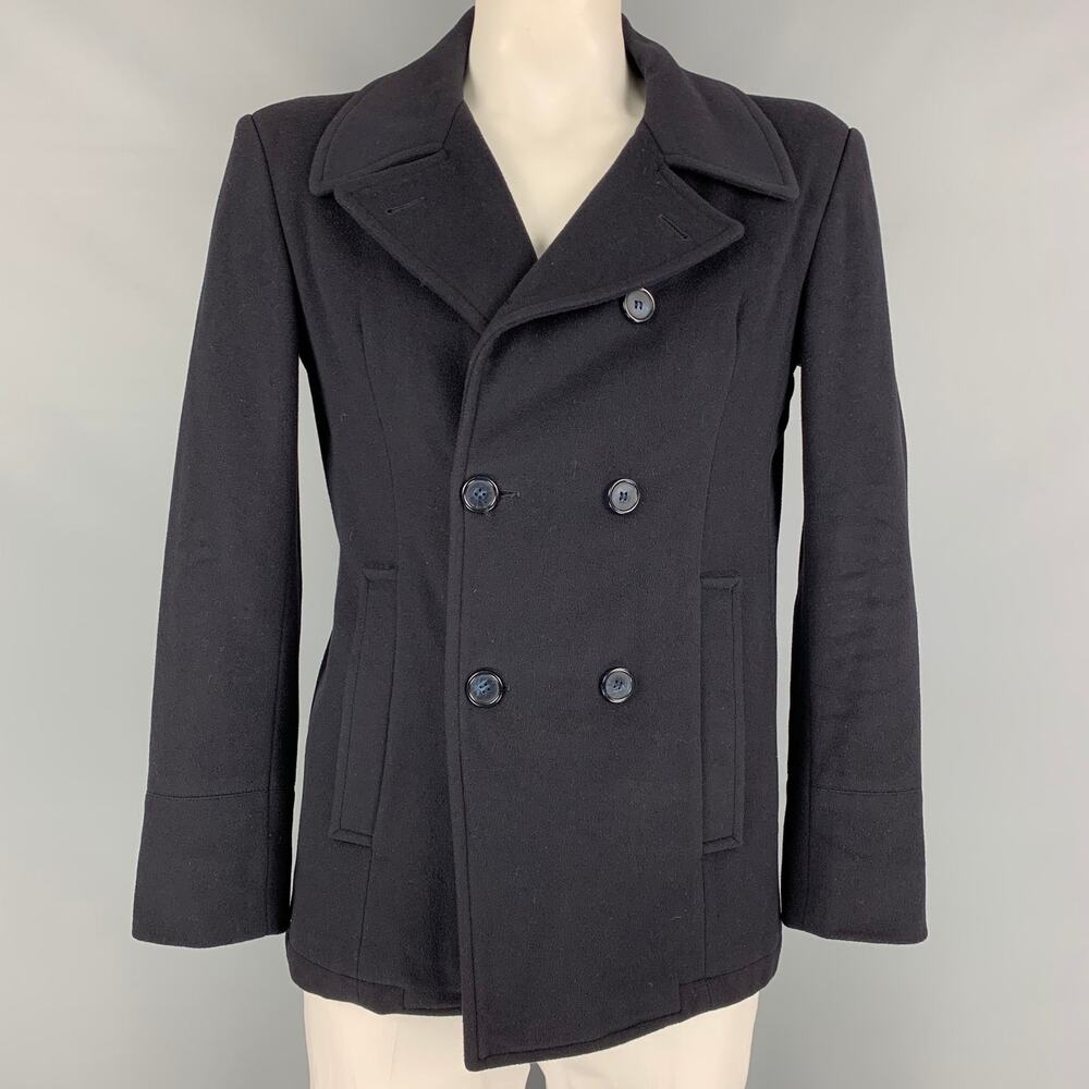 SAKS FIFTH AVENUE Size 42 Navy Cashmere Blend Double Breasted Peacoat